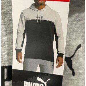 NEW Puma Mens M Black & Gray Colorblock Hoodie Sweatshirt Cotton Blend